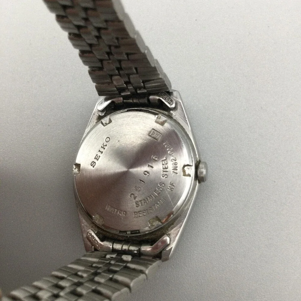Vintage Seiko Womens Watch 24mm Black Dial 7N82-0191 Stainless New Battery 6